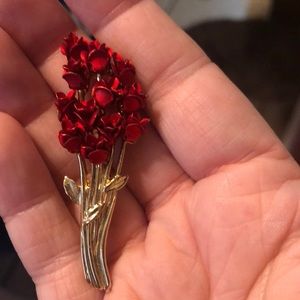 Bouquet of Red Roses Brooch Lapel Pin Dozen Marked DM 97 David Monn Jewelry